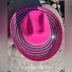 Beautiful Candy Did It! Cowgirl Bling Crystal Encrusted Pink Cowgirl Hat Pink Rhinestone Cowgirl Hat. Western Wedding. Country  main image 4